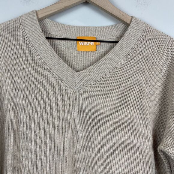 WISPR Brodie Womens Sweater XS Beige V Neck Clean Girl Neutral Top Minimalist - Picture 2 of 8